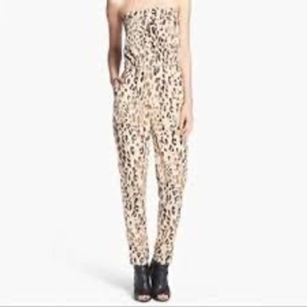 WAYF Women's Strapless Leopard Print Jumpsuit Elastic Waist‎ Made in USA Size S